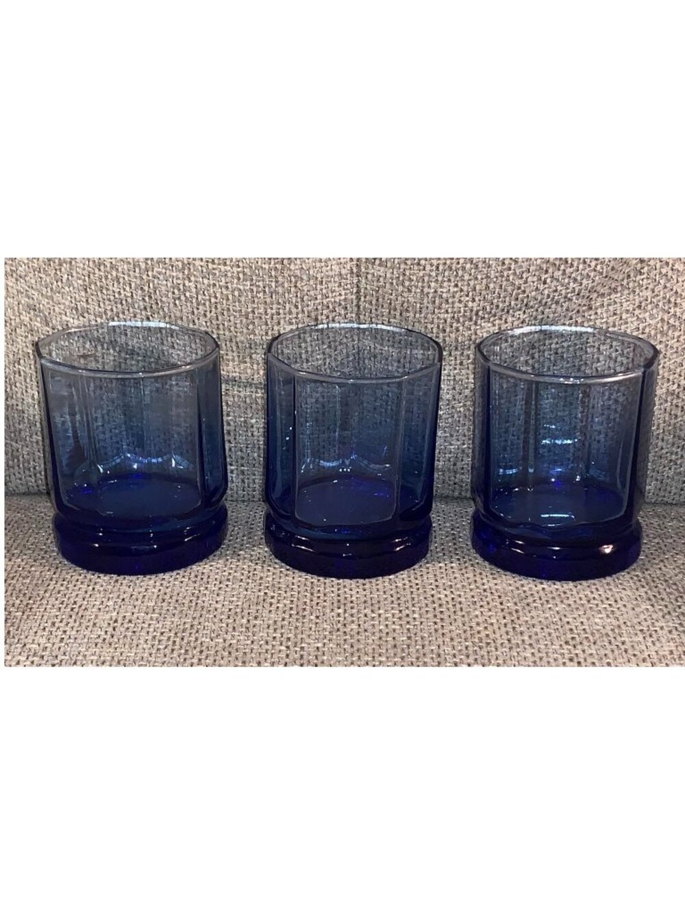 Vintage Anchor Hocking Essex Cobalt Blue Double Old Fashioned Glasses (Set of 3)